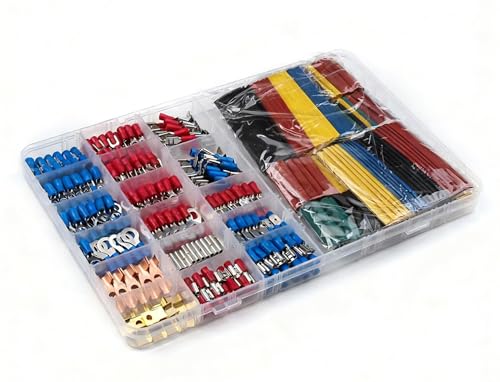 678PCS Electrical Wire Terminal Kit with 350PCS Assorted Copper Connectors (Ring/Fork/Spade) & 328PCS Heat Shrink Tubing – All-in-One Wiring Set for Automotive, Home, DIY Projects