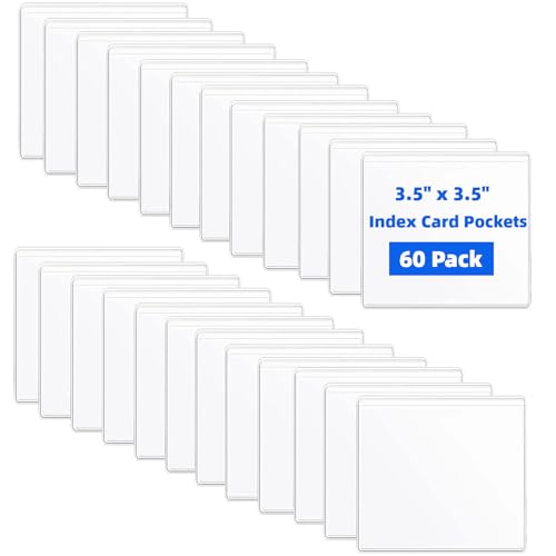 60 Pack Label Pockets, Clear Self-Adhesive Plastic Index Card Holders with Top Open,Square Label Sleeves for Organizing Storage Bins (60, 3.5 x 3.5 inches) - size: 3.5 x 3.5 inches