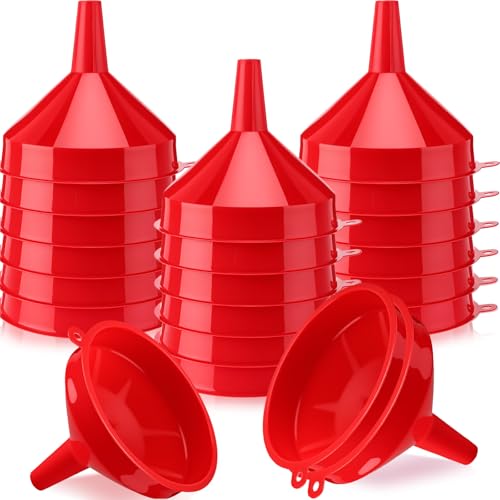 Honeydak 18 Pcs Plastic Funnels Wide Mouth Long Spout, Red - color: Red