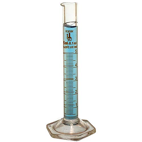 5ml Graduated Cylinder, Borosilicate 3.3 Glass, Single Metric Scale, Class B, Karter Scientific 233A3 (Pack of 6) - size: 5ml, style: Pack of 6