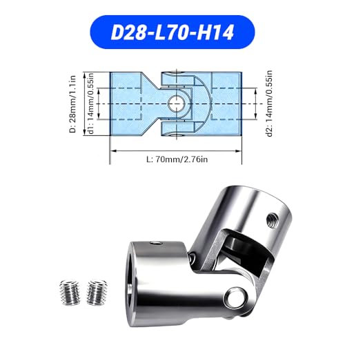 BORDSTRACT 14mm to 14mm Universal Joint Coupling D28 L70 - size: D28-L70-H14, style: No Keyway