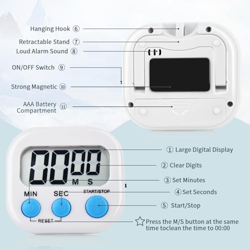 6 Pack Digital Kitchen Timer Magnetic Digital Timer with Big Display Loud Ring Cooking Timers for Cooking, Game, Gym, Break Time, Classroom(6, Multicolor) - color: Colors