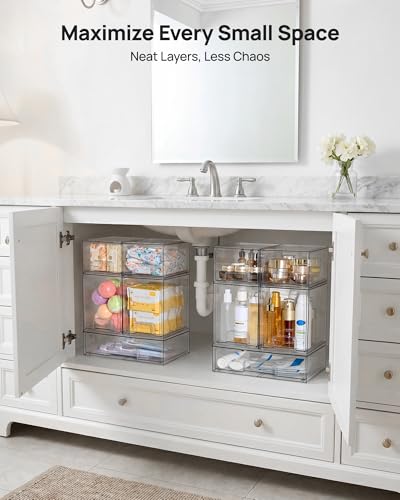 Vtopmart Clear Stackable Storage Drawers Set of 7, Plastic Organizer Bins - style: 4 Small+2 High+1 Wide