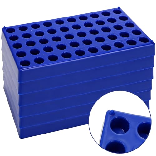 Lawei 6 Pack Vial Rack for 2ml HPLC Sample Bottles, 50 Holes with 13mm Diameter, Stackable Test Tube Holder, Durable Polypropylene Tube Rack, Centrifuge & Lab Bottle Holder with Numbered Grid, Blue