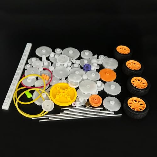 82PCS Plastic Gears Set Motor Gear Accessories for DC Motor DIY Model Toys RC Car Robot Gear Replacement Module 0.5 Gears Axle Tire Gear Belt Bushings Rack DIY Set