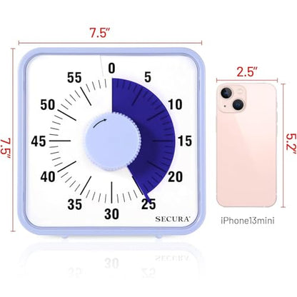 Secura 60-Minute Visual Countdown Timer, 7.5-Inch Oversize Classroom Visual Timer for Kids and Adults, Durable Mechanical Kitchen Timer Clock with Magnetic Backing (Violet) - color: Purple & Purple