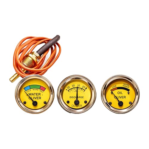 Oliver Tractor Gauge Set Temperature + Oil Pressure + Amp Meter 2” Yellow Dial Chrome Bezel,Fits Oliver Super 44 55 66 77 88 440 660, Replaces 7K344 1HA-344A 608744A 1HA7353 608747A (3 Pack)