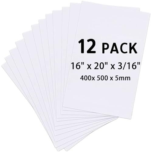 Foam Board 16" x 20", 12 Pack White Foam Sheets, 3/16" Thick Double-Sided PVC Foam Boards for Crafts, School Projects, Photo Mounting & DIY Projects - size: 16*20in
