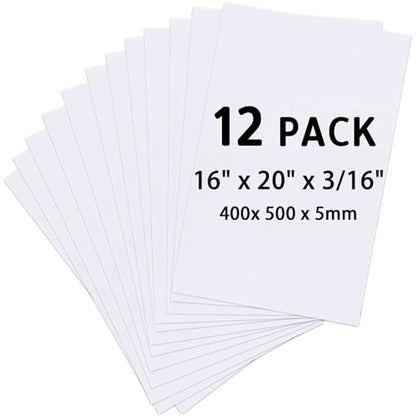 Foam Board 16" x 20", 12 Pack White Foam Sheets, 3/16" Thick Double-Sided PVC Foam Boards for Crafts, School Projects, Photo Mounting & DIY Projects - size: 16*20in