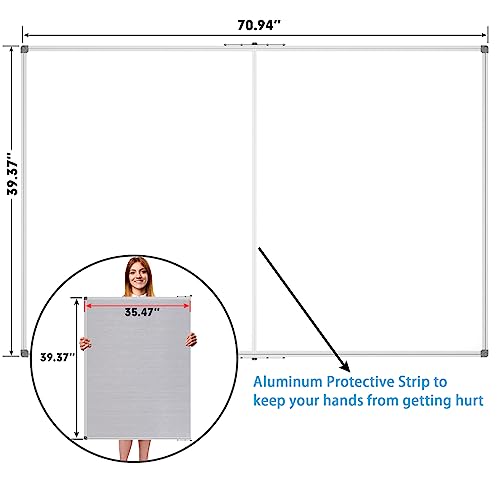 JILoffice Large Foldable White Board 72x40 Inches, Dry Erase Magnetic White Board, Silver Aluminum Frame with 2 Detachable Marker Tray Wall Mounted Board for Office Home and School - size: 72"W x 40"H
