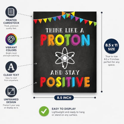 Andaz Press School Classroom Science Teacher Wall Art Poster Signs, 8.5”x11”, Think Like a Proton and Stay Positive 1-Pack Unframed Inspirational Physics Poster Science Posters Classroom Décor - color: Proton