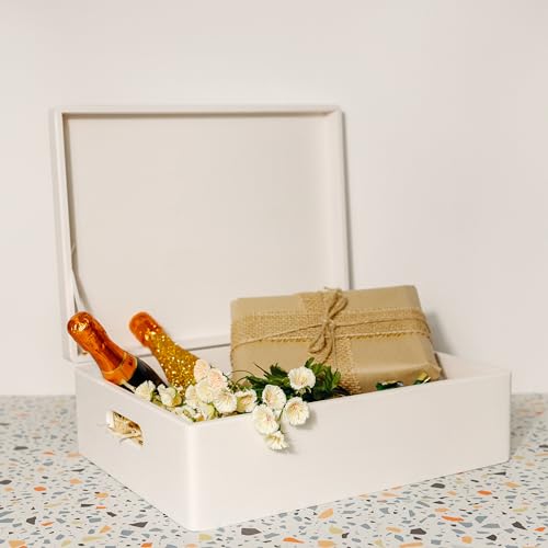 Creative Deco XL White Wooden Box Storage with Hinged Lid - color: White, size: XL | Handles