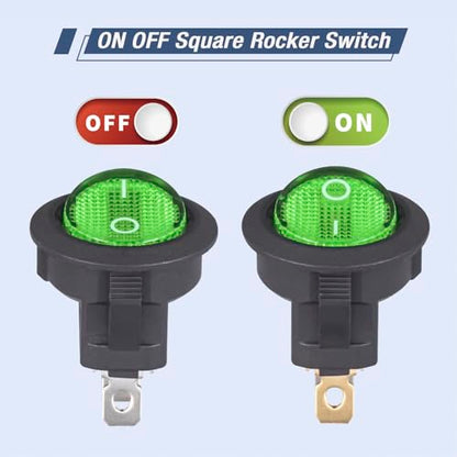 VEXUNGA Round Rocker Switch 12V 20A Green Light Iluminated Small Rocker Switch On Off 3 Pin Circle Square Toggles Switches for RV Car Truck Boat (Pack of 5pcs) - style: 5Pcs 3 Pin ON/OFF - Green