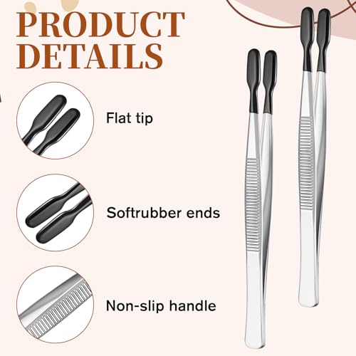 Rubber Tipped Tweezers, 2 Pieces Flat Tip PVC Rubber Coated Precision Tweezers, Long Tweezer, for Stamps Coins Jewelry Crafts Industrial Electronic Lab
