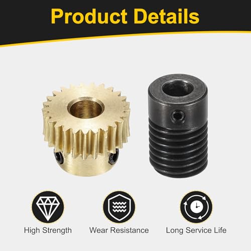 uxcell Worm Gear Set 25T 0.5 Mod 1:25 Brass Gear-5mmOD,1045 Steel Rod 6mmOD - size: Gear-5mm, Rod-6mm Bore, style: 0.5M-25T
