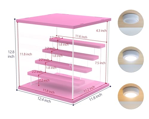 Acrylic Display Case for Collectibles, 5 Tier Figure Display Box with Door - color: Pink