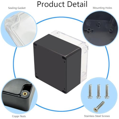 Project Box IP65 Waterproof Junction Box ABS Plastic Black Electrical Boxes DIY Electronic Project Case Power Enclosure Clear Cover 4.72"x4.72"x3.54" - color: Clear, size: 4.72"x4.72"x3.54"