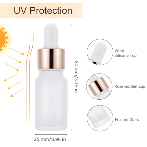 30 Pack 10ml Frosted Glass Dropper Sample Bottles, Rose Golden Caps - color: Frosted, size: 10mL-30pcs