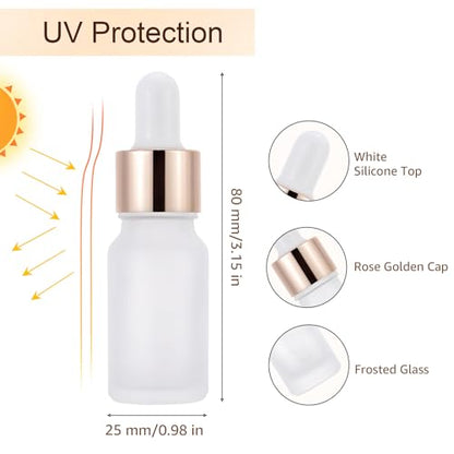 30 Pack 10ml Frosted Glass Dropper Sample Bottles, Rose Golden Caps - color: Frosted, size: 10mL-30pcs