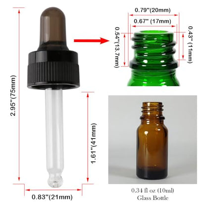 4-Pack 1/3 oz (10ml) Glass Dropper Tops for Essential Oil Bottles (18-415 Neck) - Round Tip, Made in Taiwan with SILASTIC™ RBL-9200-50 Silicone for Chemical Stability & Essential Oil Resistance - style: 1/3 oz (10ml) Round Tip