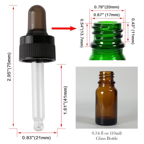 4-Pack 1/3 oz (10ml) Glass Dropper Tops for Essential Oil Bottles (18-415 Neck) - Round Tip, Made in Taiwan with SILASTIC™ RBL-9200-50 Silicone for Chemical Stability & Essential Oil Resistance - style: 1/3 oz (10ml) Round Tip