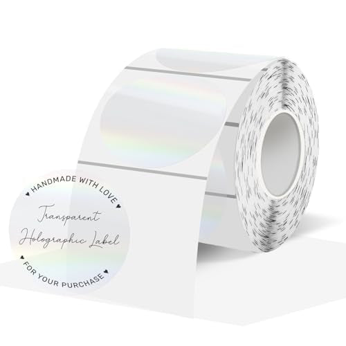 1.5" Round Transparent Thermal Label Stickers, Holographic Clear Direct Thermal Labels-Perforation Line Design& Waterproof- 300 Sheets - size: circle-1.5 inch