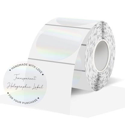1.5" Round Transparent Thermal Label Stickers, Holographic Clear Direct Thermal Labels-Perforation Line Design& Waterproof- 300 Sheets - size: circle-1.5 inch