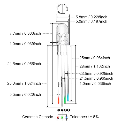 CHANZON 100 pcs 5mm RGB Multicolor LED Diode Lights Common Cathode - color: O) Rgb (Common Cathode), size: 5mm Round Top