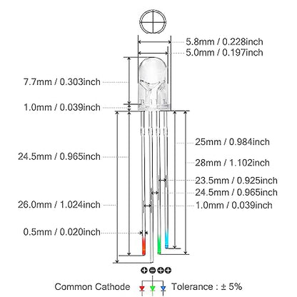 CHANZON 100 pcs 5mm RGB Multicolor LED Diode Lights Common Cathode - color: O) Rgb (Common Cathode), size: 5mm Round Top