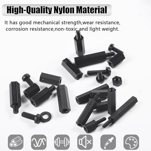 350Pcs M4 Male Female Nylon Hex Spacer Standoff Screw Nut Assorted Assortment Kit Threaded Pillar for PCB Circuit Board Motherboard Standoffs Black - size: 350Pcs M4