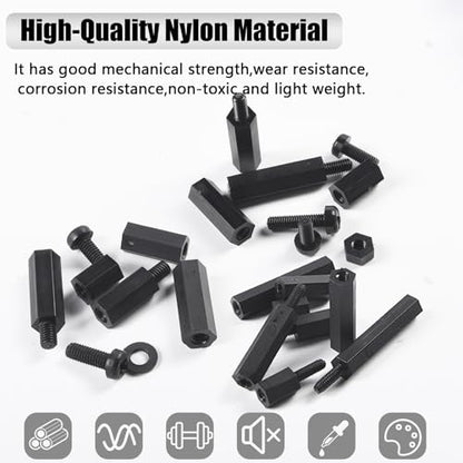350Pcs M4 Male Female Nylon Hex Spacer Standoff Screw Nut Assorted Assortment Kit Threaded Pillar for PCB Circuit Board Motherboard Standoffs Black - size: 350Pcs M4