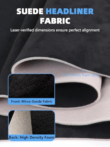 Black Suede Headliner Fabric - 120" L × 60" W Auto Head Liners, Fabric Tube Packaging with Foam Backing for Cars, Trucks, SUVs, RVs, Boats - Home Repair/DIY Headliner Material - color: Black, size: 120"L×60"W