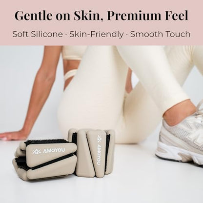 Wrist & Ankle Weights for Women – 2 lb Total, 1 lb Each | Weighted Bangles - color: Beige