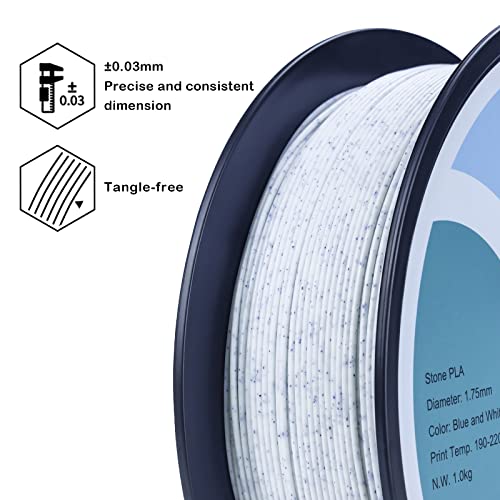 ZIRO PLA Marble Filament 1.75mm, Nature Rock-Like Material,1kg Blue & White - color: Blue-white