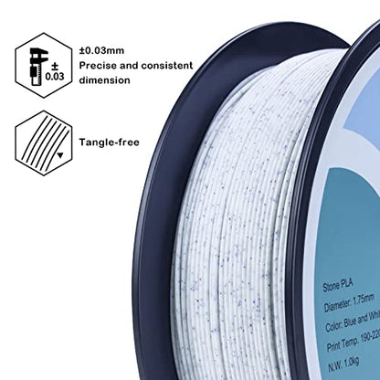 ZIRO PLA Marble Filament 1.75mm, Nature Rock-Like Material,1kg Blue & White - color: Blue-white