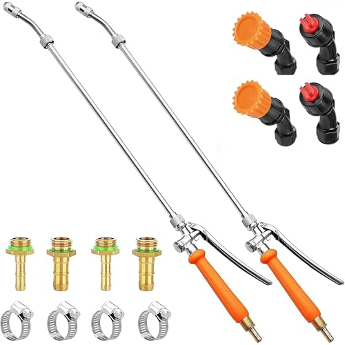 2Pcs All Metal Sprayer Wand with 3 Types of Nozzles, Fan Nozzle Replacement Sprayer Wand, Stainless Steel Sprayer Wand with 1/4" & 3/8" Brass Barb and 2 Hose Clamps