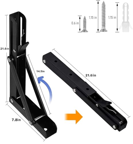 Folding Shelf Brackets 22 inch 4 Pcs - DIY Wall Mounted Shelf Bracket for Garage Workstation, Stuff Supports, Plant Stand - Heavy Duty Collapsible Shelf Bracket Black - size: 22 Inch- 4 Packs
