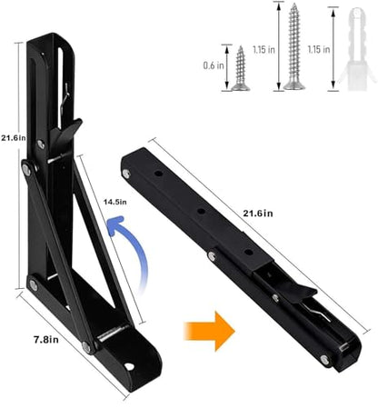 Folding Shelf Brackets 22 inch 4 Pcs - DIY Wall Mounted Shelf Bracket for Garage Workstation, Stuff Supports, Plant Stand - Heavy Duty Collapsible Shelf Bracket Black - size: 22 Inch- 4 Packs