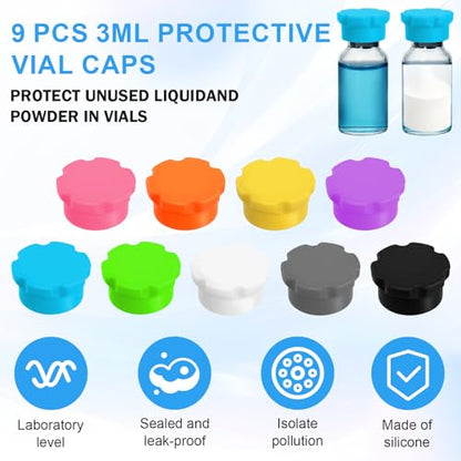 3ml Peptide Vial Storage case with Reusable 3ml Glass Vial Protective Caps, Peptide Vial Organizer & Protector, 9 Slot Fridge Holder Case + 9 Pcs Coded 3ml Vial Caps