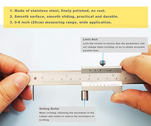 Parallel Crossed Caliper 0-20cm (0 - 8 inch) with 2 Carbide Scriber / Needle, Stainless Steel Vernier Calipers, Marking Gauge, Marking Tool