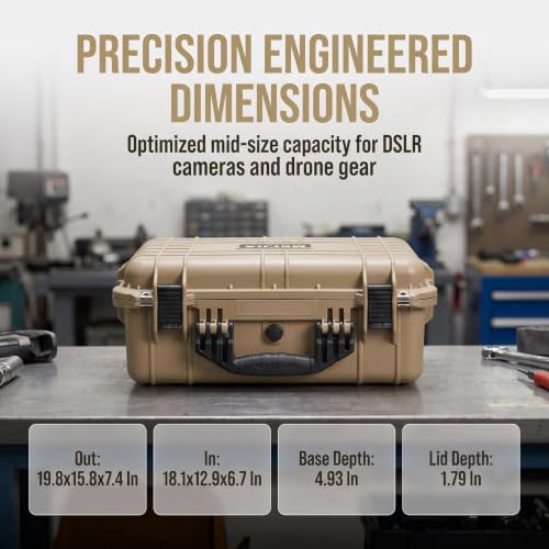 MEIJIA All Weather IP67 Waterproof Hard Camera Case,Hard Protective Case,Hard Case with Customizable Foam,Fit Use of Drones,Camera,Equipments,Pistols(Desert Tan,19.78x15.77x7.41inches) - color: Desert Tan, size: 19.78x15.77x7.41inches