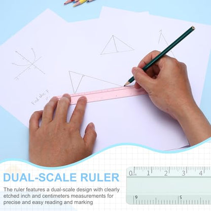 PATIKIL Metal Ruler 6"/15cm, 4Pcs Aluminum Straight Edge Ruler, Dual Scale - color: Green/Blue