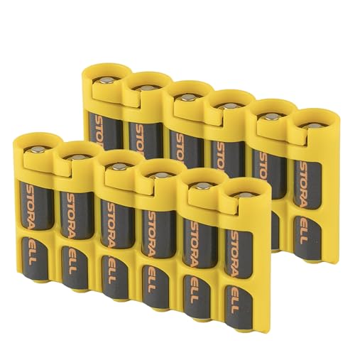 Storacell Slimline AA-6 Battery Storage Caddy and Dispenser (Pack of 2), Yellow, Holds 6 AA Batteries (Not Included), Durable & Compact Design, The Original Battery Caddy, Made in The USA - color: Yellow, size: Two Pack