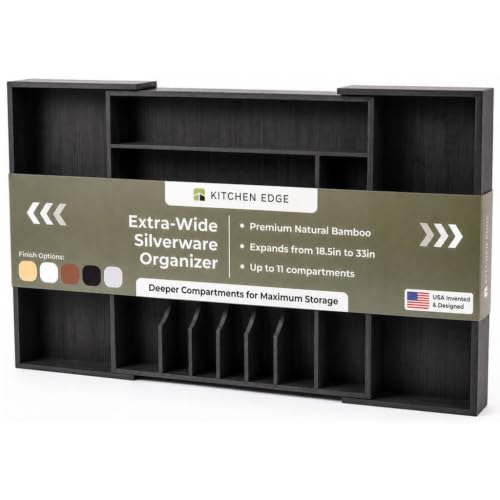 KitchenEdge Silverware & Utensil Organizer | Black Bamboo, 18-33 In - color: Black Bamboo, size: From 18" to 33" Wide