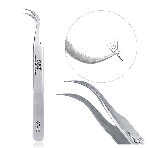 LASHVIEW Lash Tweezer, Vetus Curved Eyelash Tweezers for Profissional Grafting Eyelash Extension, Stainless Steel Needle Nose Tweezers for Lash Extension Stickers Precision Electronics, ST15 - size: ST15