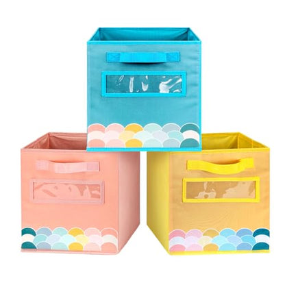 ABCKEY 11 Inch Cube Storage Bins 3 Pack with Handle and Label Window - color: 3PCS