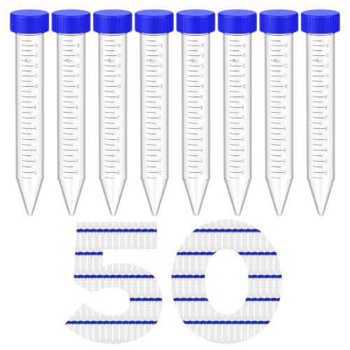 Conical Centrifuge Tubes 15mL, 50 Pcs Sterile Test Tubes with Screw Cap - size: 15mL