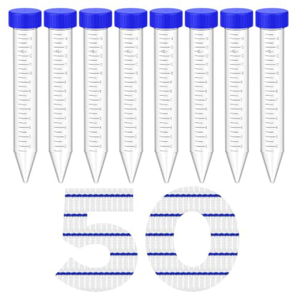 Conical Centrifuge Tubes 15mL, 50 Pcs Sterile Test Tubes with Screw Cap - size: 15mL