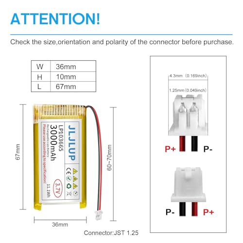 4pcs 3.7V 3000mAh Lithium Polymer Rechargeable Battery 1S 1C LiPo Battery with JST1.25mm Connector Integrated Protection Circuit for Arduino ESP32 Development Board for Speaker Wireless Device - size: 4