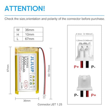 4pcs 3.7V 3000mAh Lithium Polymer Rechargeable Battery 1S 1C LiPo Battery with JST1.25mm Connector Integrated Protection Circuit for Arduino ESP32 Development Board for Speaker Wireless Device - size: 4